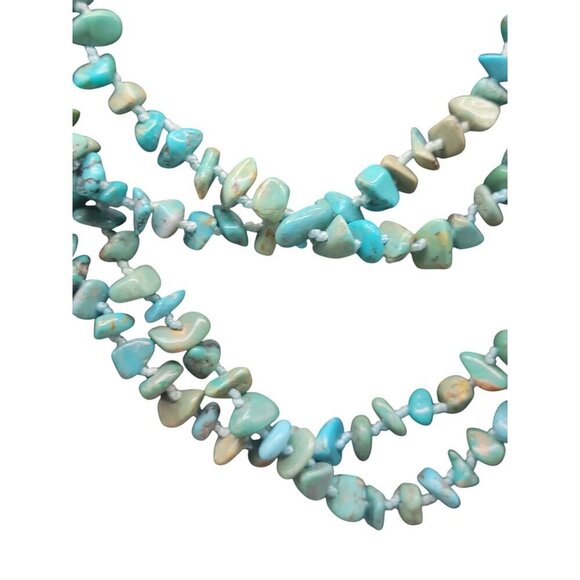 SK925 Turquoise Chip Necklace 80" Flapper Style Chunks Hand Knotted Thailand - Picture 8 of 15